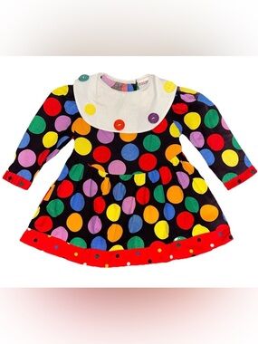 VTG 90s Kalula Kids 2T Dress Lapel Collar Long Sleeve Polka Dot Multi Color Cute